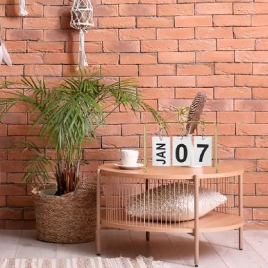 Unique Bargains Desktop Decoration Turn Page Flip Vintage Wood Perpetual Calendar Golden image {5}