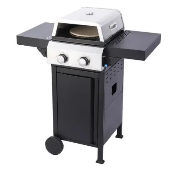 2-Burner Propane Gas Grill with Pizza Box, Stainless Steel Control Panel, Enamel Firebox, Foldable Side Table, Hanging Basket, 24,600 BTU Outdoor image {1}