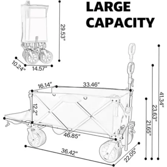 RISOKEYS Collapsible Utility Wagon,with 30% Expandable Tailgate,All-Terrain Beach Wheels,Adjustable Handle for Beach,Camping, Gardening,Outdoor image {2}