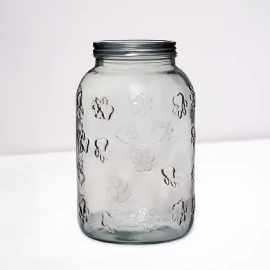 Amici Pet Winston Paw Glass Canister, Dog Pet Food Treats Storage Container, Clear Embossed Body, Airtight Metal Twist-Top Lid, 140 oz. image {2}