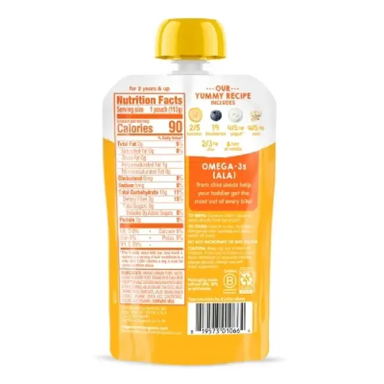HappyTot Super Morning Organic Bananas Blueberries Yogurt & Oats with Super Chia Baby Food Pouch - 4oz image {1}