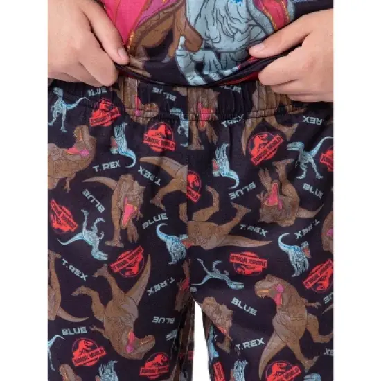 Jurassic World Boys' Blue T-Rex Park Logo Sleep Pajama Set Shorts Black image {2}