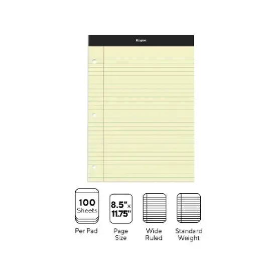 Staples Notepads 8.5" x 11.75" Wide Yellow 100 Sh./Pad 6 Pads/PK 478871 image {2}