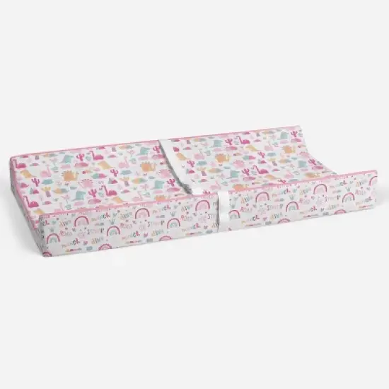 Bacati - Little Dino Girls Fucshia/Aqua Muslin Quilted Changing Pad Cover image {3}