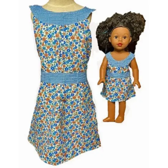Size 10 Matching Girl And Doll Blue Flower Sundress image {1}