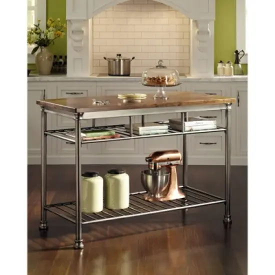 Orleans Kitchen Island Stainless Steel Base with Wood Top Brown - Homestyles image {2}