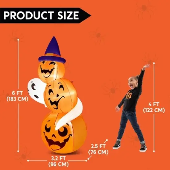 Joyfy 6 FT Tall Halloween Inflatable Outdoor Decorations, Stacked Pumpkins Inflatable with LEDs for Halloween Party Yard Garden Lawn Decoration image {7}