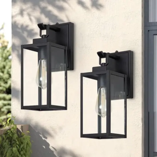 C Cattleya 1-Light Matte Black Dusk to Dawn Outdoor Wall Lantern Sconce with Clear Tempered Glass,2-Pack image {1}