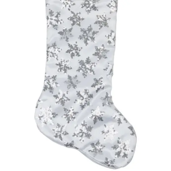 Northlight 19 White and Silver Sequin Snowflake Christmas Stocking image {3}
