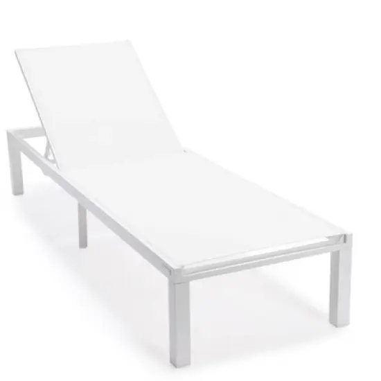 LeisureMod Marlin Patio Sling Chaise Lounge Chair in White Aluminum, Weather-Resistant Adjustable Recliner for Poolside, Deck, Balcony, or Garden Use image {18}