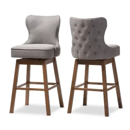 Gradisca Modern And Contemporary Wood Finishing Upholstered Barstools Set Of 2 - Baxton Studio image {6}