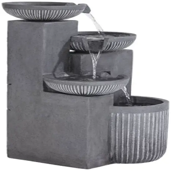 John Timberland Casava Modern 4-Bowl Cascading Outdoor Floor Water Fountain with LED Light 33" for Yard Garden Patio Home Deck Lawn Porch image {8}