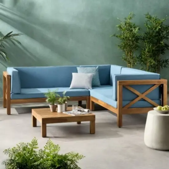 INFURNIC Patio Seating Sets Modern Outdoor Furniture Set Featuring Unique Design,Perfect for Gardens, Living Spaces, Blue, 88.5"*30.25"*26.5" image {5}