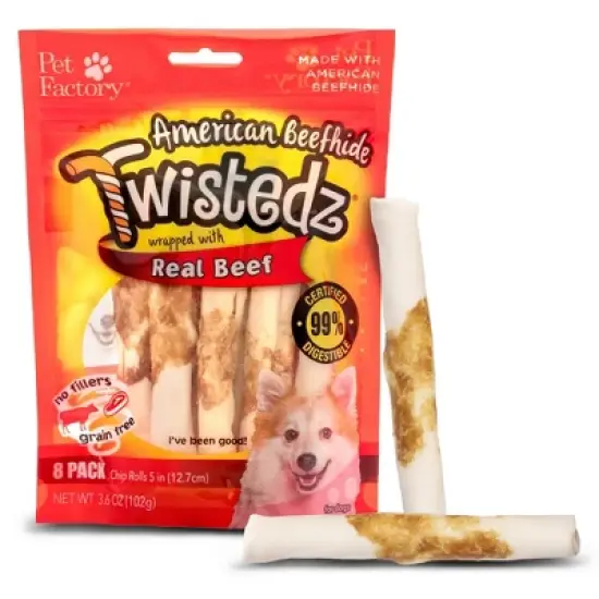 Pet Factory Twistedz American Beefhide Chip Rolls w/ Meat Wrap - 5", 8 Count image {5}