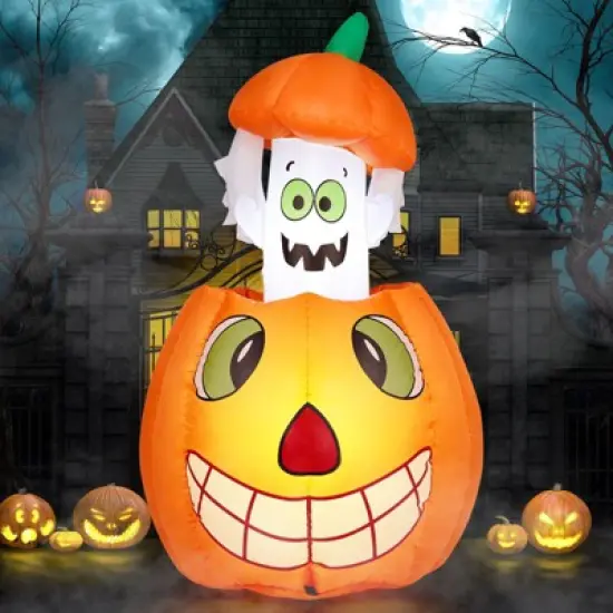Karl Home 2.8 FT Lighted Halloween Inflatables Animated Pumpkin Ghost Outdoor Decoration image {1}