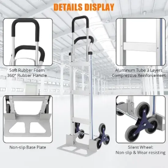 Heavy Duty 2-in-1 Aluminum Hand Truck with Stair Climbing Triangle Wheels &ndash; 650 Lb Capacity Convertible Dolly with Dual Handles image {4}