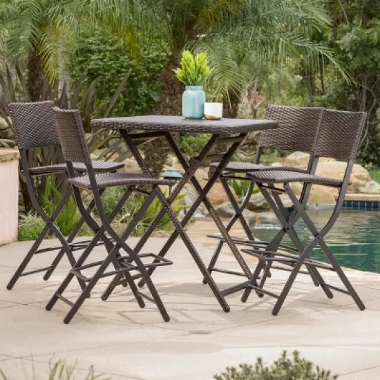 Christopher Knight Home Margarita Outdoor Wicker Folding 5 Piece Bar Set, Multibrown image {10}