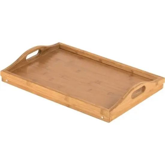 Homeitusa Bamboo Bed Trays: Large Bed Table with Folding Legs, Serving Tray with Handles, Wooden Breakfast Tray with Legs and Handles image {1}