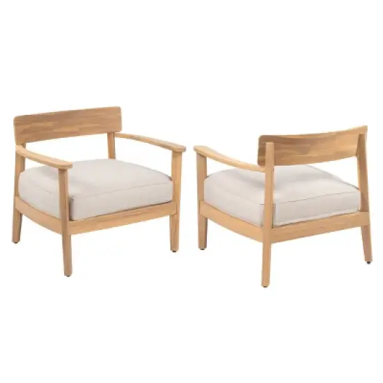 Set of 2 Acacia Wood Outdoor Lounge Chairs with Cushions,Patio Club Chairs with Backrest and Beige Seats-Maison Boucle image {4}