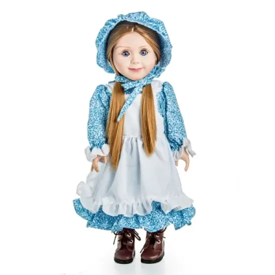 The Queen's Treasures 18 Inch Doll Blue Calico Dress with Brown Lace up Boots image {2}