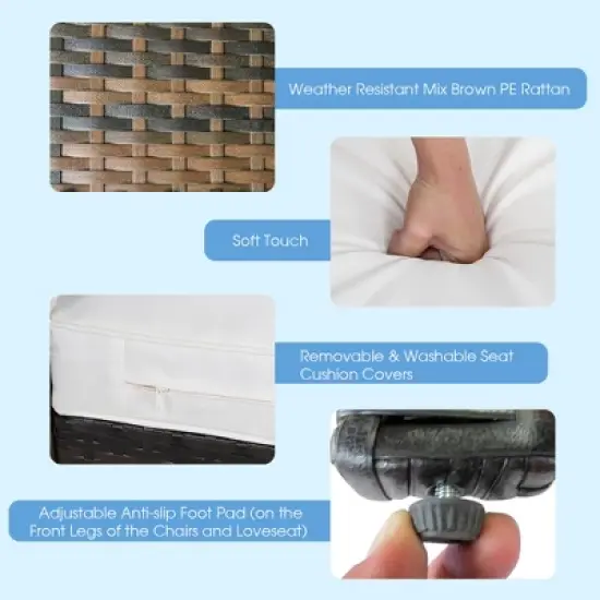 Costway 4PCS Patio Rattan Acacia Wood Furniture Set Cushion Sofa Armrest Deck image {6}