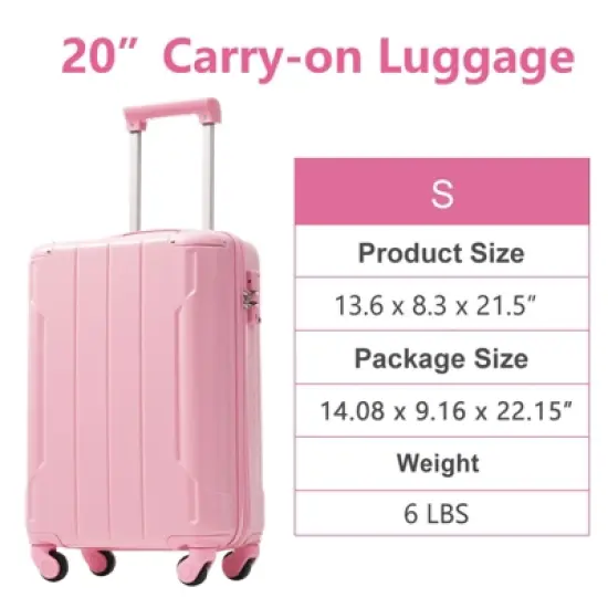 20-Inch Pink Hardshell ABS Luggage with Double Spinner Wheels and TSA Lock Travel Carry-On Luggage image {4}