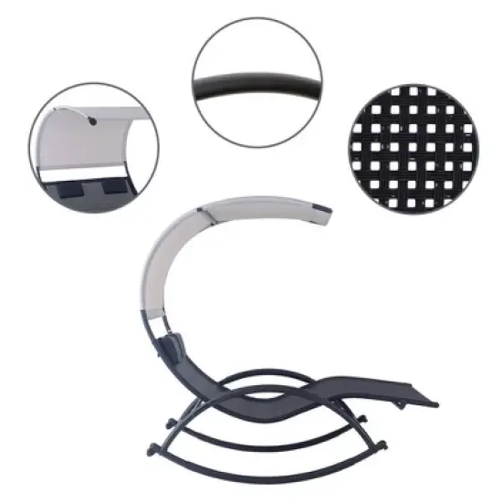 Outdoor Double Chaise Lounge Chair Rocking Bed with Sun Shade & Wheels - Black - Crestlive Products: UV-Resistant, Steel Frame Patio Furniture image {2}