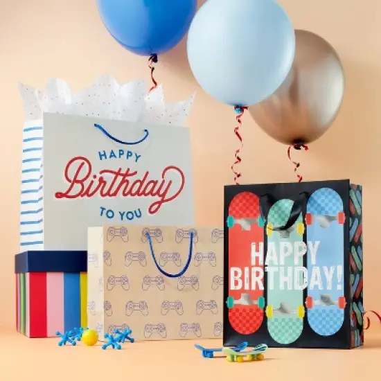 'Happy Birthday to You' Boys Small Gift Bag - Spritz&trade;: Multicolored Typography, 10x12.75x5, Paper image {1}