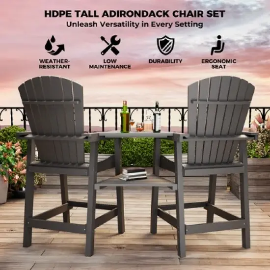 Patio HDPE Adirondack Chairs, Outdoor Tall Seating, for Deck, Balcony, Backyard, Patio Bar Stool Chair, Gray image {4}