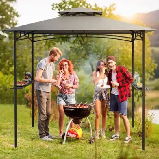 Tangkula 8' x 5' Grill Gazebo Outdoor Double-Tiered Grill Canopy w/ 2 Shelves & 6 Hooks image {2}