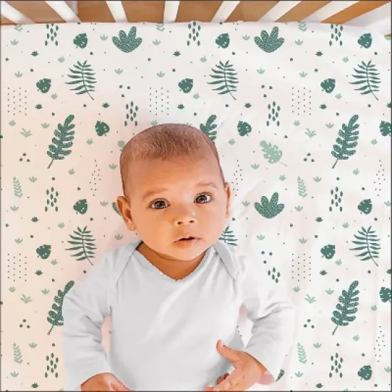 The Peanutshell Fitted Crib Sheets - Green Botanical Leaf - 4pk image {5}