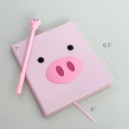 Wrapables Cute Notebook Gel Pen Set, Diary Journal Gift Set, Pink Piggy image {5}