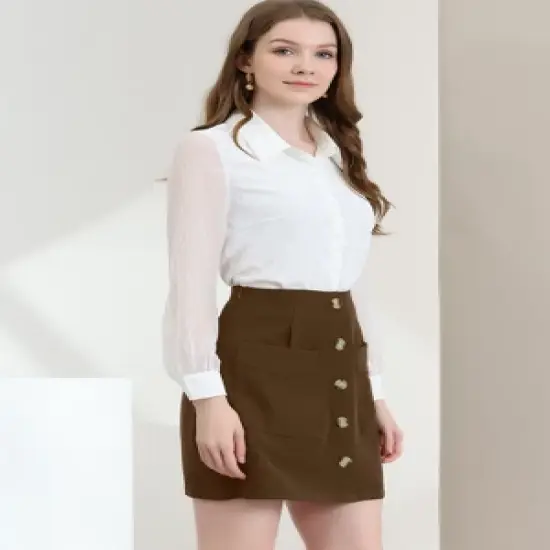 Allegra K Women's Buttons Front A-line Short Cargo Casual Skirt image {3}