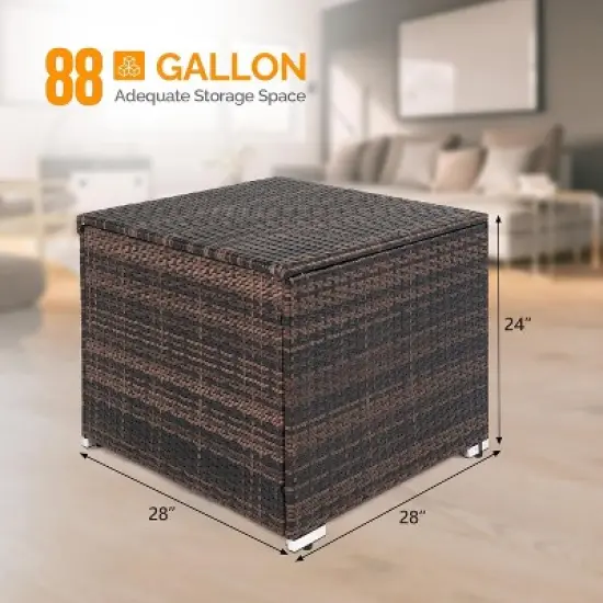 VINGLI 88 Gallon Outdoor Rattan Deck Box With Adjustable Feet, Patio Wicker Storage Box for Garden, Balcony, Porch, Pool, Yard (Brown) image {6}