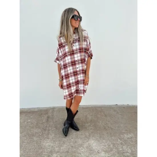 Women's Ascot + Hart Plaid Graphic Button-Down Dress image {3}