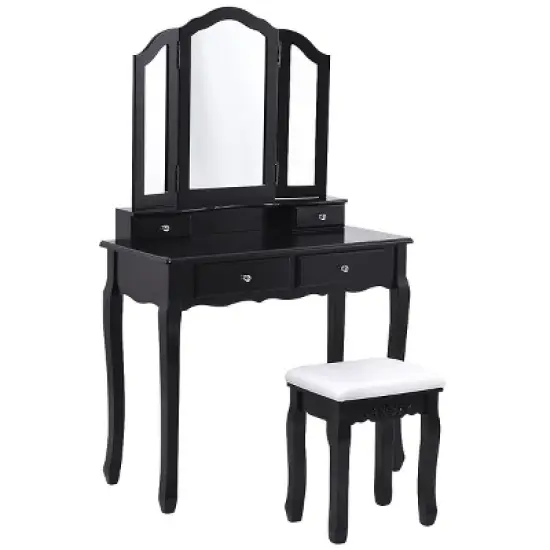 Tangkula Removable Tri-folding Mirror Vanity Table Unit Makeup Set w/ Stool & 4 Drawers image {7}