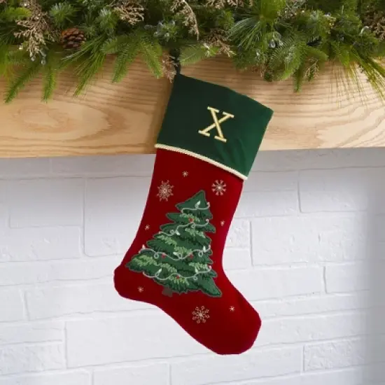 Personalization Mall Traditional Tree Embroidered Initial Christmas Stockings image {1}