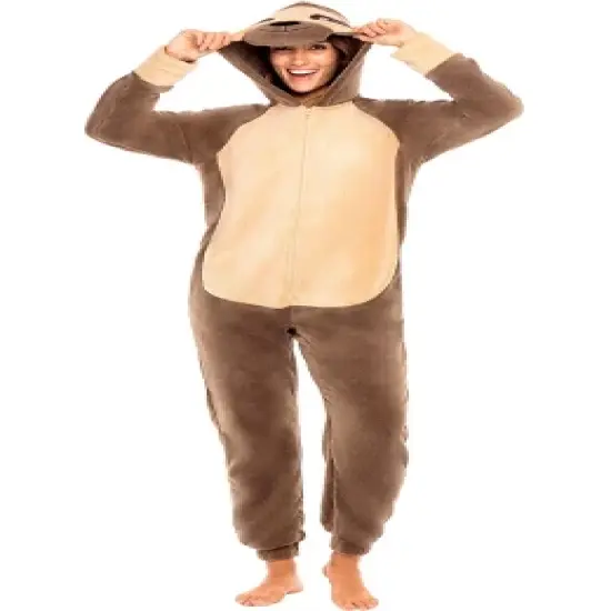 Women's Warm Fleece One Piece Hooded Footed Zipper Pajamas, Soft Adult Onesie Footie with Hood for Winter image {22}