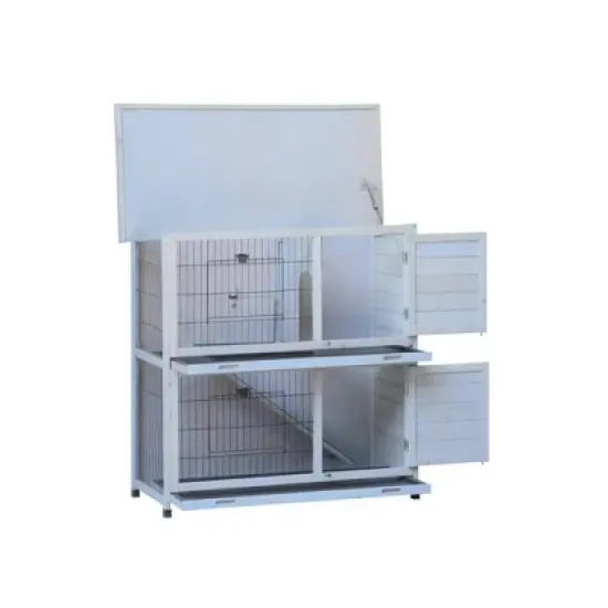 FURNIinspire Rabbit Hutch Outdoor, 2-Story Rabbit Cage Indoor with Run, Bunny Cage with 2 Removable No-Leak Trays, Non-Slip Ramp, 41"*19.7"*40.55" image {3}