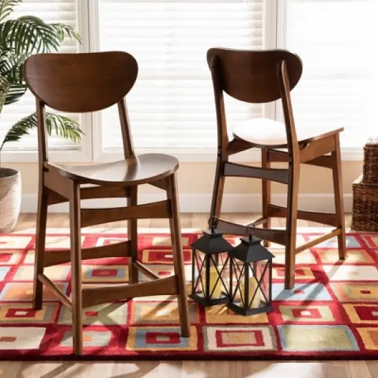 2pc Katya Wood Counter Height Barstool Set Brown - Baxton Studio image {5}