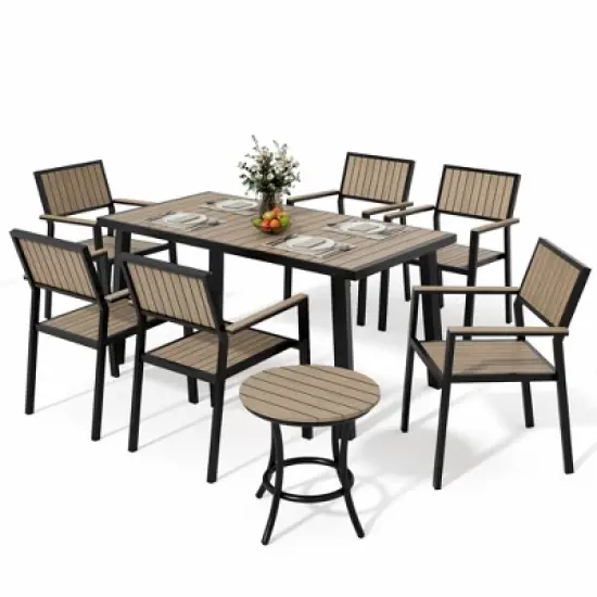 Pamapic 8-Piece Aluminum Outdoor Patio Dining Set with Rectangle Table, Small Side Table and 6-Stackable Chairs image {2}