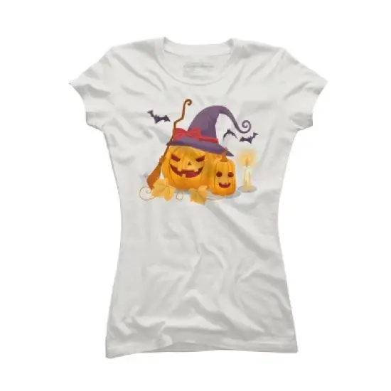 Junior's Design By Humans Halloween Witch Pumpkins With Bats By VectorVillain T-Shirt image {7}