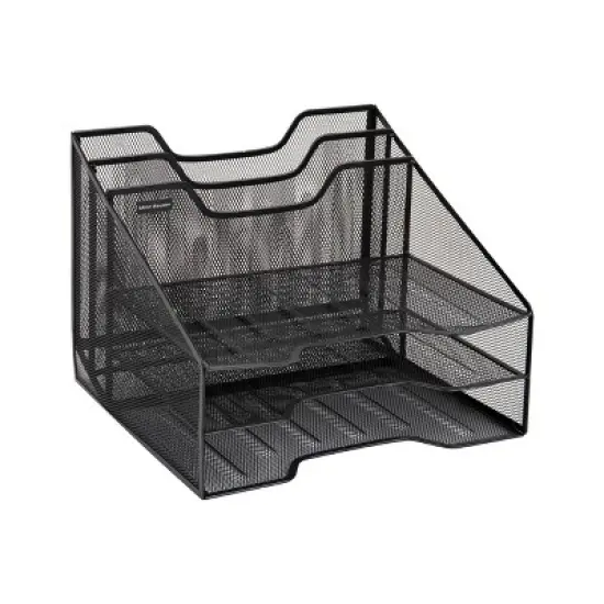 5 Compartment Mesh File Organizer Black - Mind Reader: Metal Desktop Shelving, Office Supplies, Desk File Organizer image {6}
