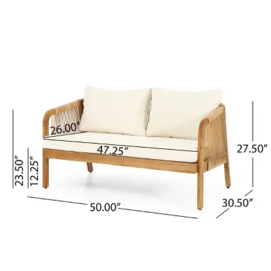 FIONECA 4-Piece Acacia Wood Patio Furniture Set, Outdoor Conversation Set with Coffee Table & Cushions, Brown Frame + Beige Cushions image {3}