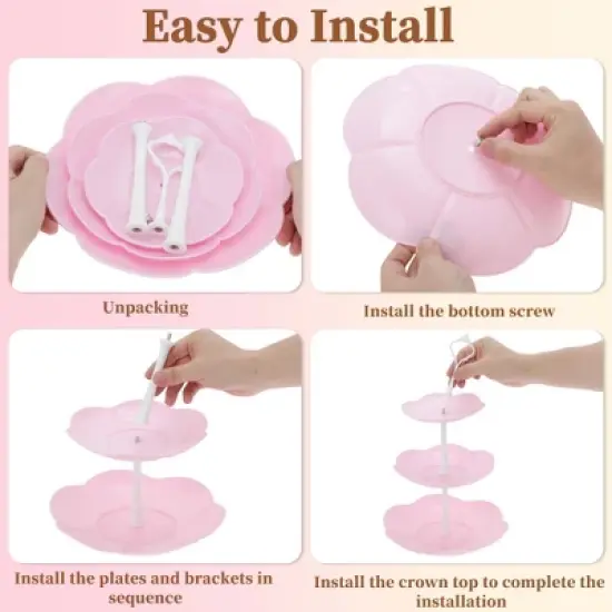 Unique Bargains Petal-shaped 3-Layer Dessert Cupcake Stand with Layered Serving Tray for Pastries Donuts and Fruits image {3}