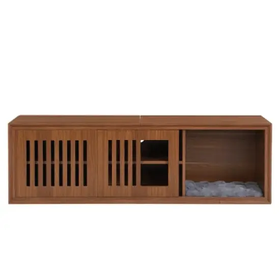Gulches Walnut Mid-Century Modern Pet Friendly TV Stand with Extendable Table image {10}