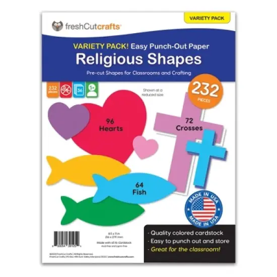 FreshCut Crafts Punch Out Paper Cutouts, Religious Shapes, Cross, Heart & Fish, 232 Pieces image {5}