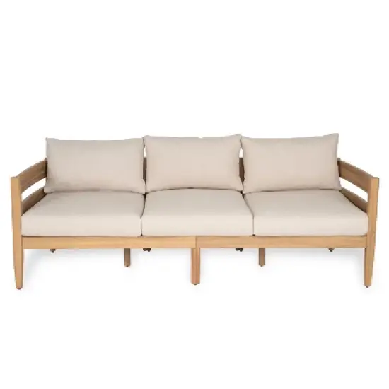 Christopher Knight Home Frode Outdoor 76" Rustic Upholstered 3-Seater Sofa with Slat Paneling image {1}