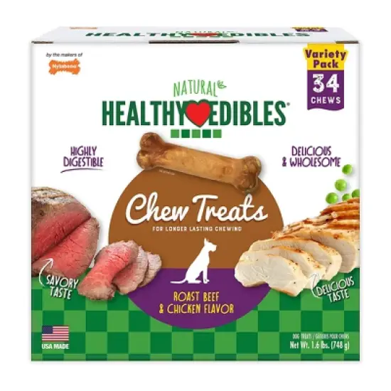 Nylabone Natural Healthy Edibles Variety Pack - Roast Beef & Chicken- 34 Chews image {3}