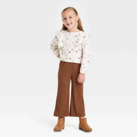 Grayson Collective Toddler Girls' Long Sleeve Ruffle Top & Wide Leg Pants Set - Dark Brown/White image {5}